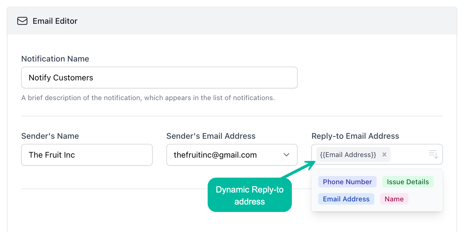 Email Editor - Dynamic Reply-to address with form field markers