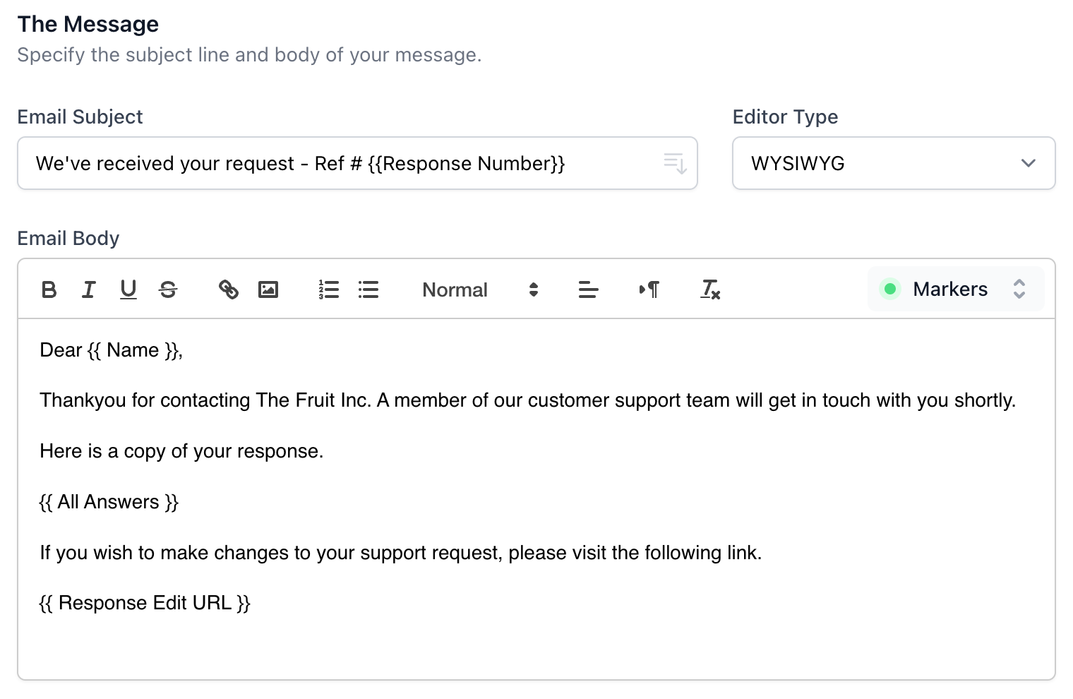 Email Template Editor - WYSIWYG editor with subject line and email body
