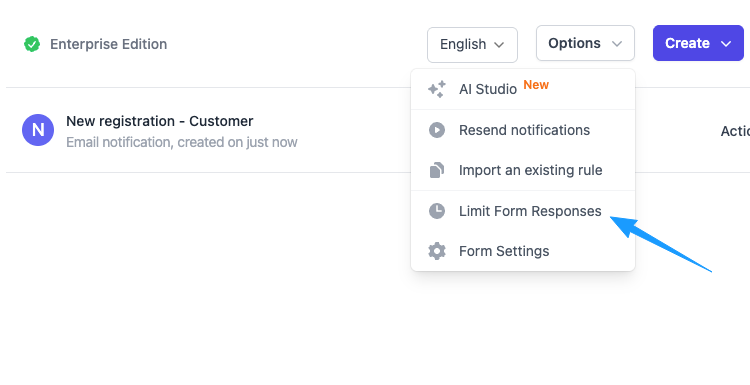 Limit Form Responses Option