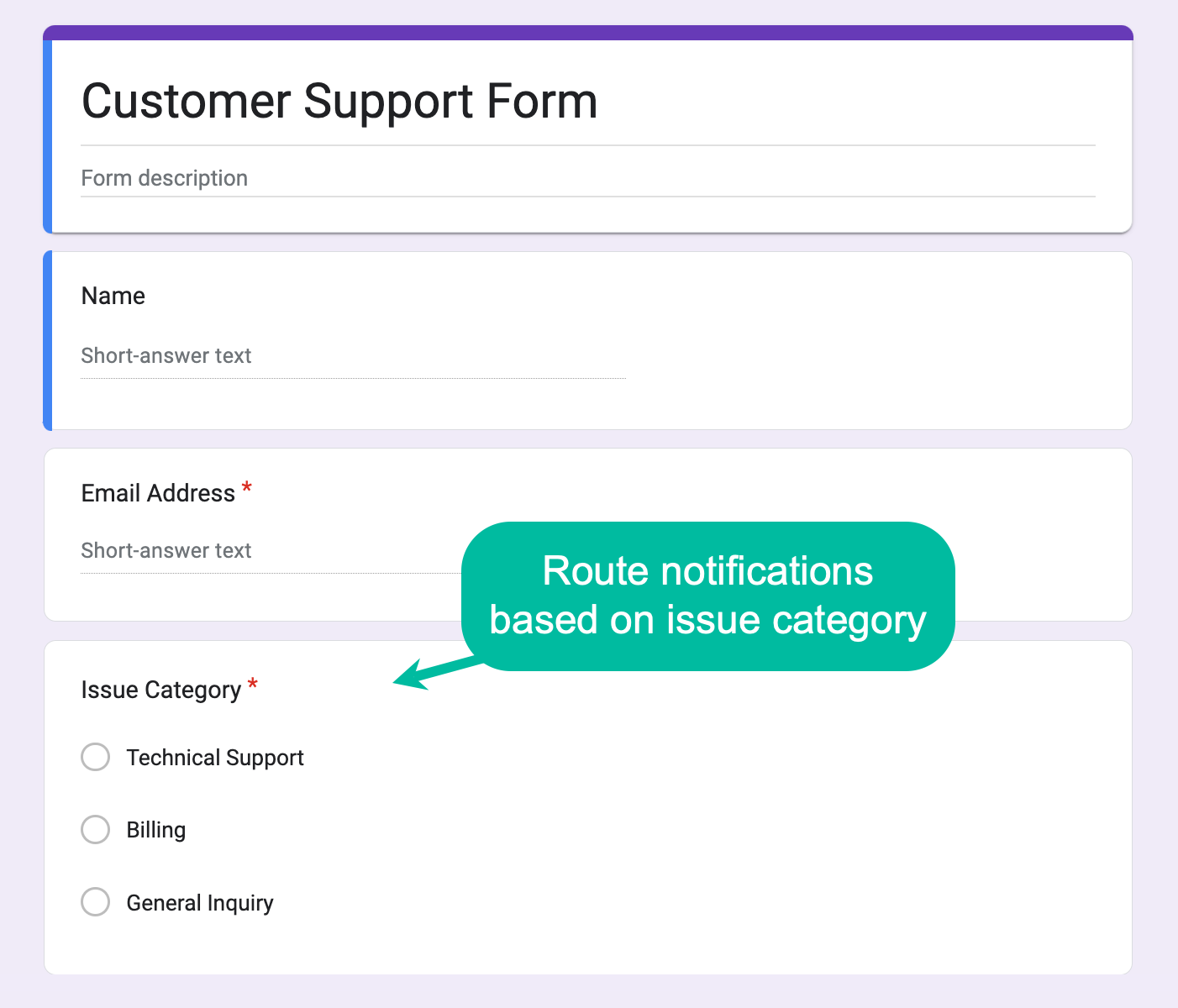 Customer Support Form with Issue Category field