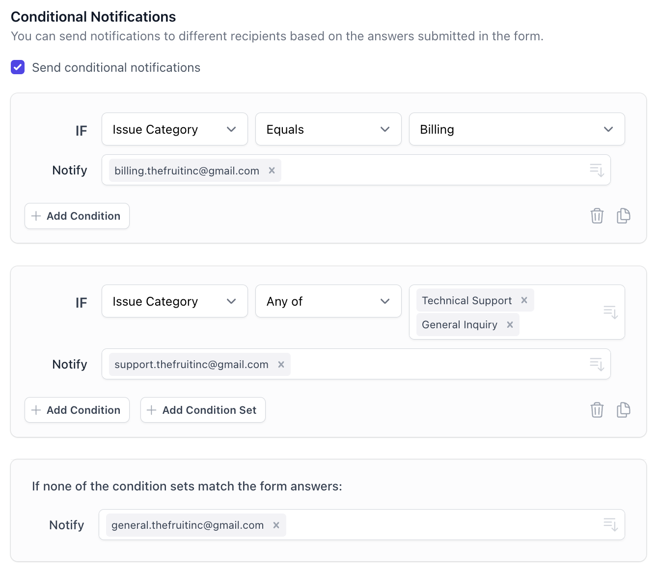 Conditional Notifications - Set up rules based on form answers