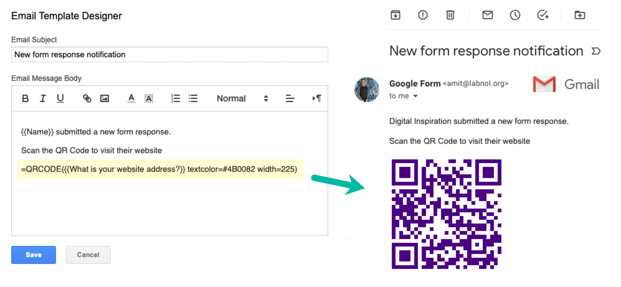 QR Code in Email Template