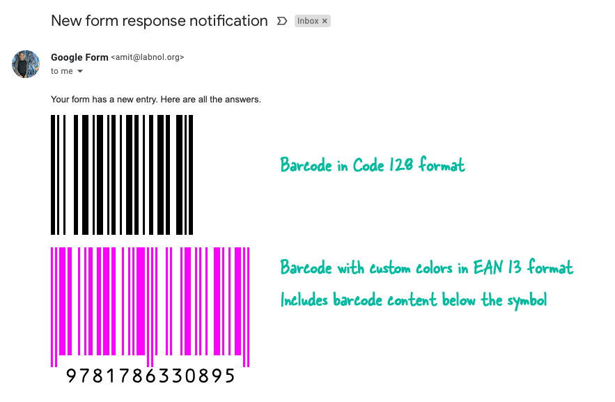 Barcode in Email Notification