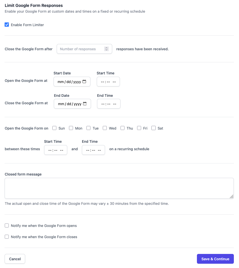 Limit Form Responses